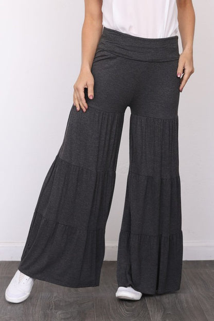 Solid Tiered Wide Leg Pants - Tigbuls Variety Fashion