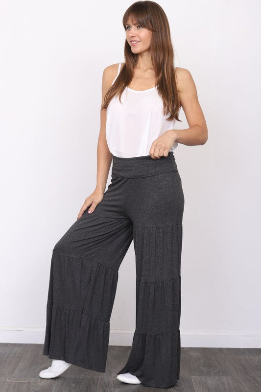 Solid Tiered Wide Leg Pants - Tigbuls Variety Fashion