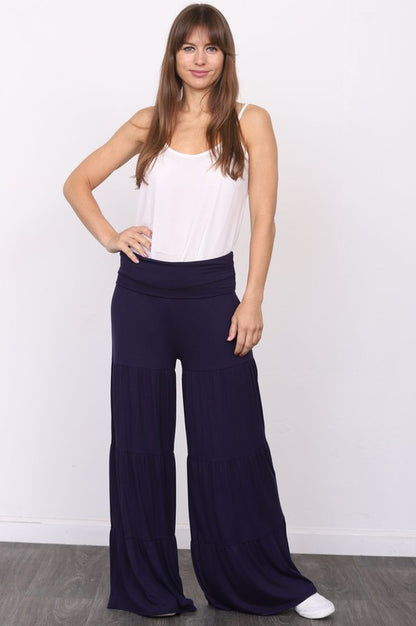 Solid Tiered Wide Leg Pants - Tigbuls Variety Fashion