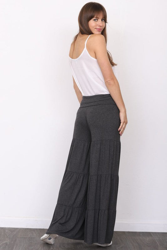 Solid Tiered Wide Leg Pants - Tigbuls Variety Fashion