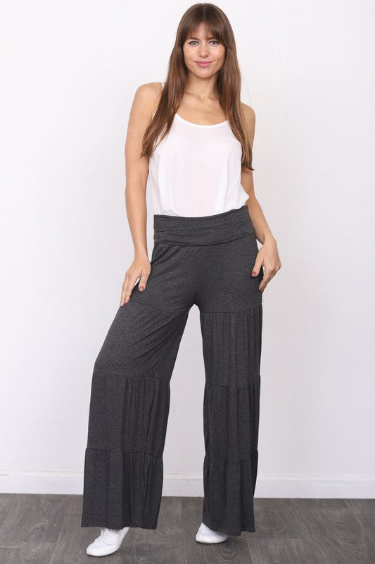 Solid Tiered Wide Leg Pants - Tigbuls Variety Fashion