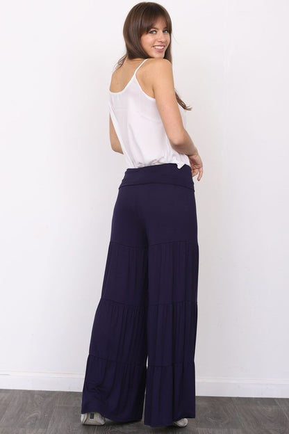 Solid Tiered Wide Leg Pants - Tigbuls Variety Fashion