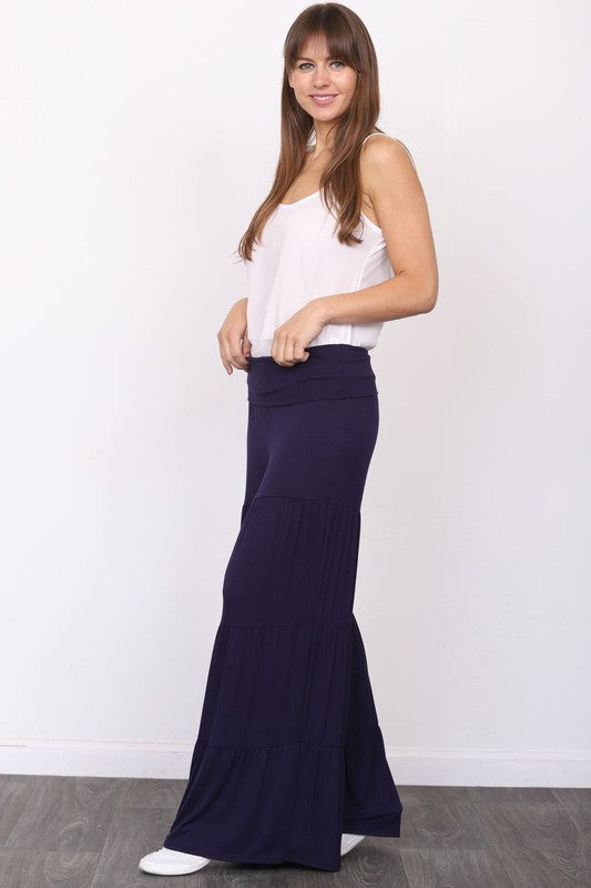 Solid Tiered Wide Leg Pants - Tigbuls Variety Fashion