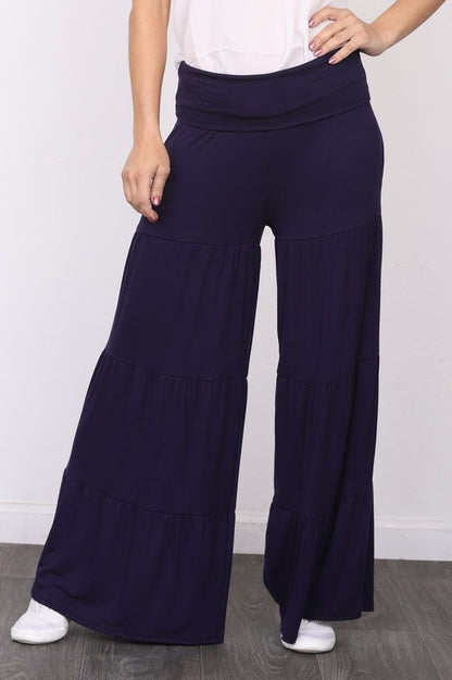 Solid Tiered Wide Leg Pants - Tigbuls Variety Fashion