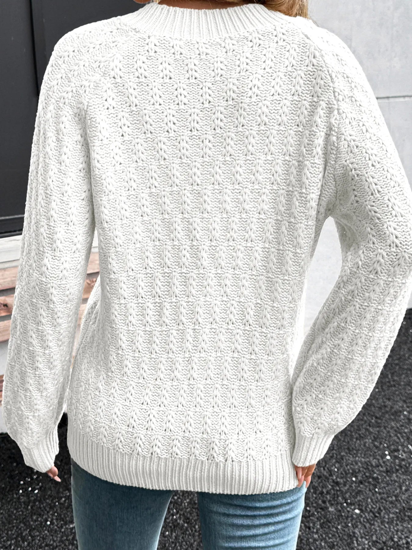Textured Knit Ribbed Edge V Neck Loose Sweater - Tigbul's Variety Fashion Shop