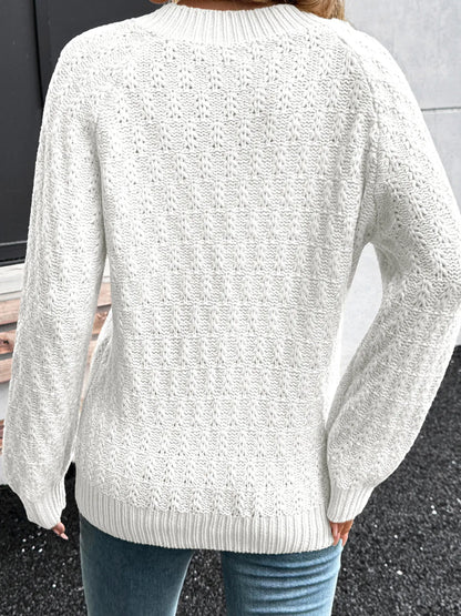 Textured Knit Ribbed Edge V Neck Loose Sweater - Tigbul's Variety Fashion Shop