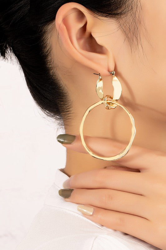 Statement hammered hoop drop earrings - Tigbul's Variety Fashion Shop