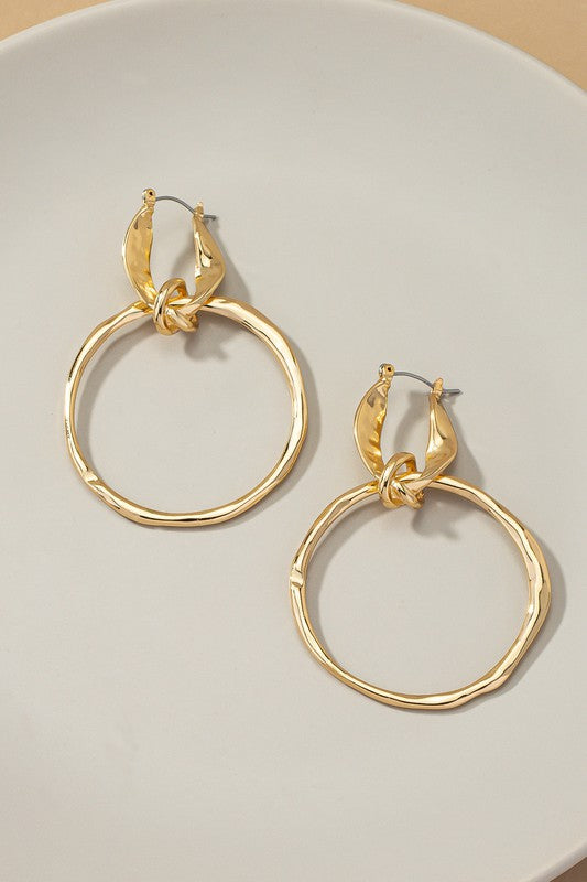 Statement hammered hoop drop earrings - Tigbul's Variety Fashion Shop