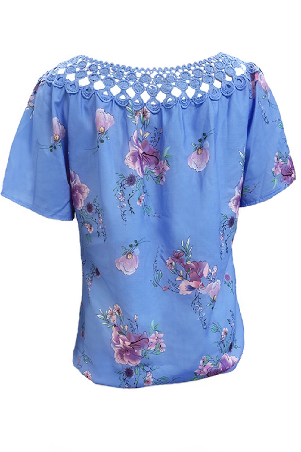 Full Size Printed Tie Neck Short Sleeve Blouse - Tigbul's Variety Fashion Shop