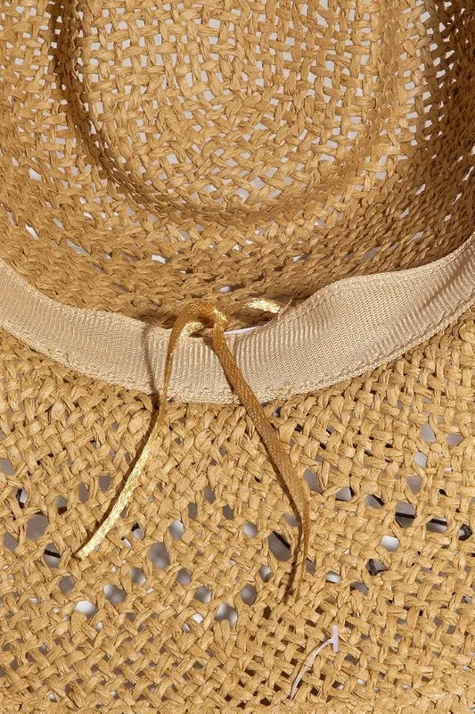 Fame Turquoise and Shell Star Beads Strap Western Straw Hat - Tigbul's Variety Fashion Shop