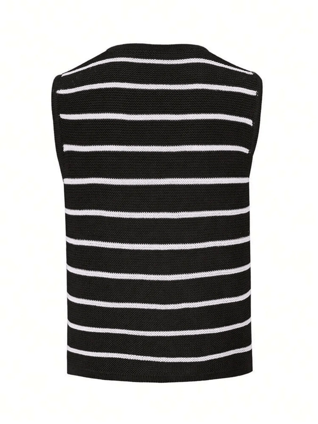 Tie Front Striped Sweater Vest - Tigbul's Variety Fashion Shop