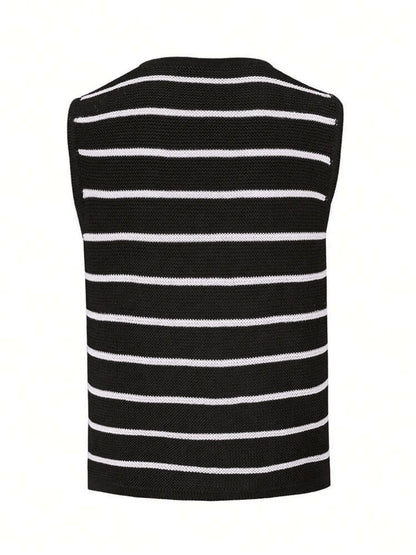 Tie Front Striped Sweater Vest - Tigbul's Variety Fashion Shop