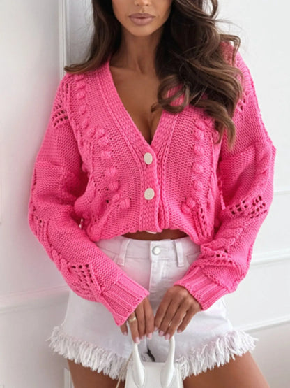 Button Up V-Neck Cardigan - Tigbul's Variety Fashion Shop