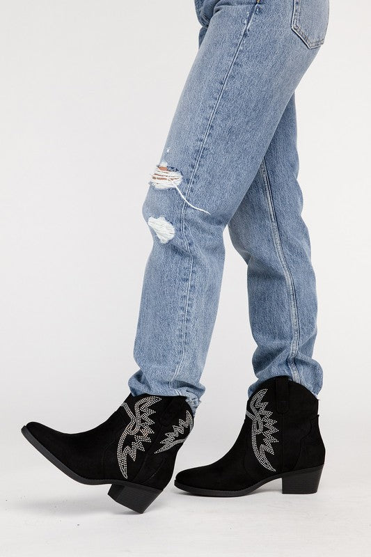 RONAN Rhinestone Western Booties - Tigbuls Variety Fashion