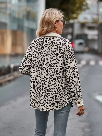 Leopard Print Button-Up Contrast Shacket - Tigbul's Variety Fashion Shop