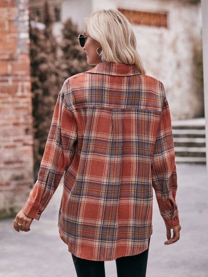 Plaid Button-Down Long Sleeve Shirt - Tigbul's Variety Fashion Shop