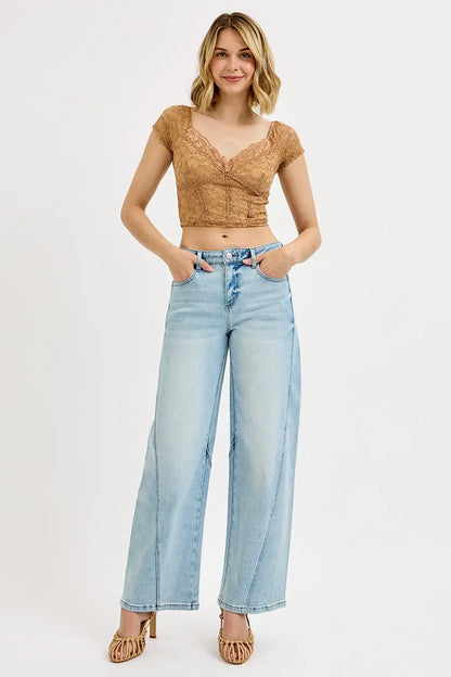 RISEN Full Size Mid Rise Fit Barrel Jeans Plus Size - Tigbul's Variety Fashion Shop