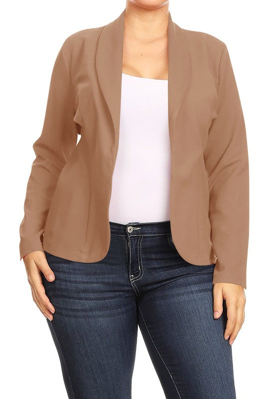 Open front Long sleeves Waist length blazer jacket - Tigbul's Variety Fashion Shop