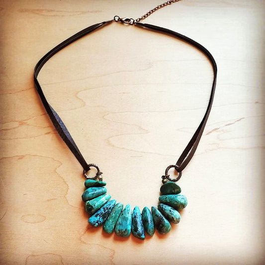 Natural Turquoise leather cord necklace | Tigbuls Variety Fashion