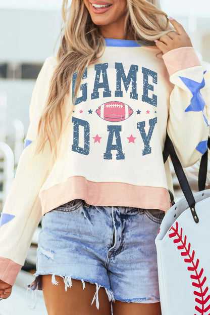 GAME DAY Star Patch Round Neck Long Sleeve Sweatshirt - Tigbul's Variety Fashion Shop