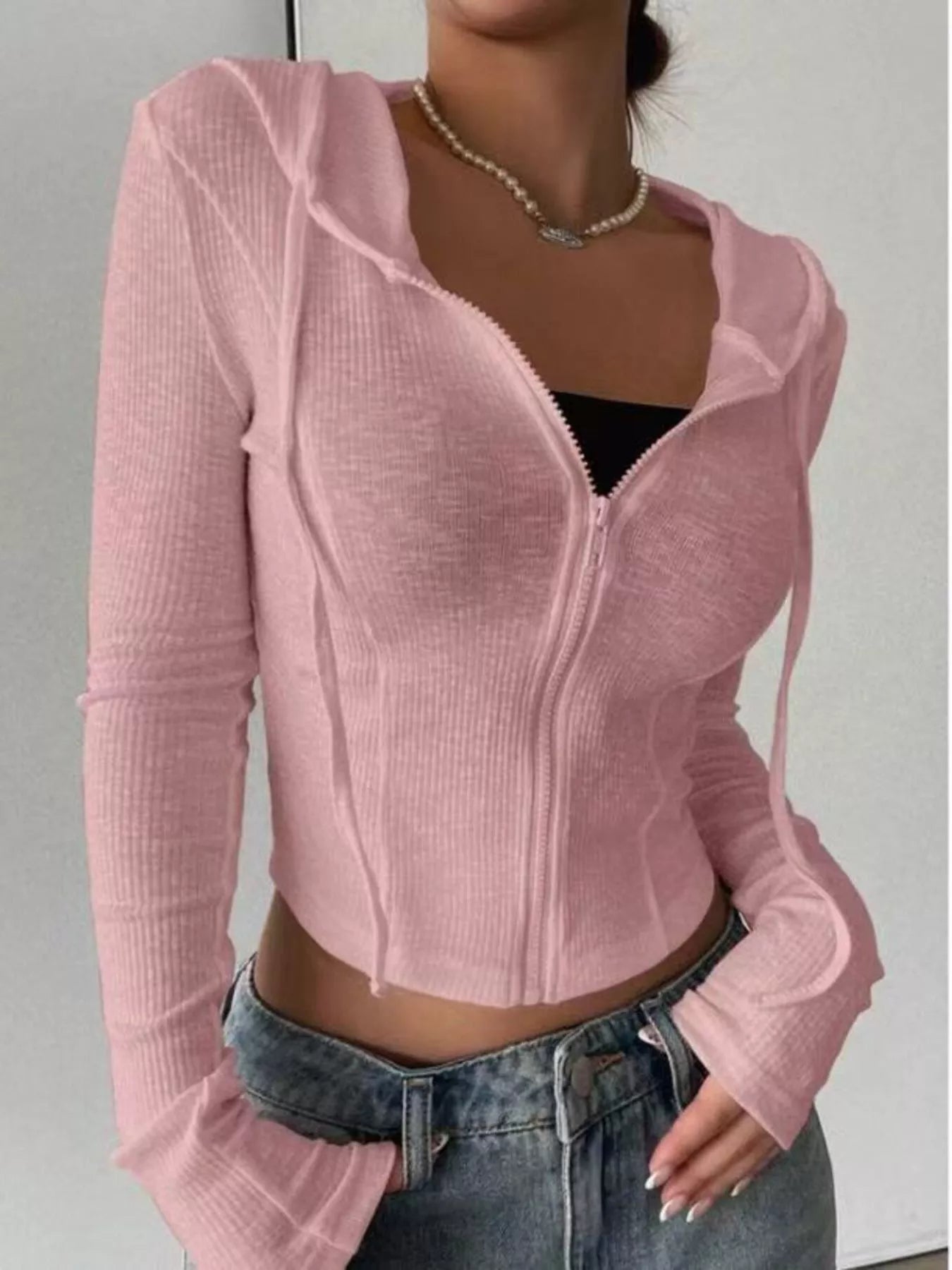 Ribbed Knit Cropped Zip-Up Outerwear - Tigbul's Variety Fashion Shop