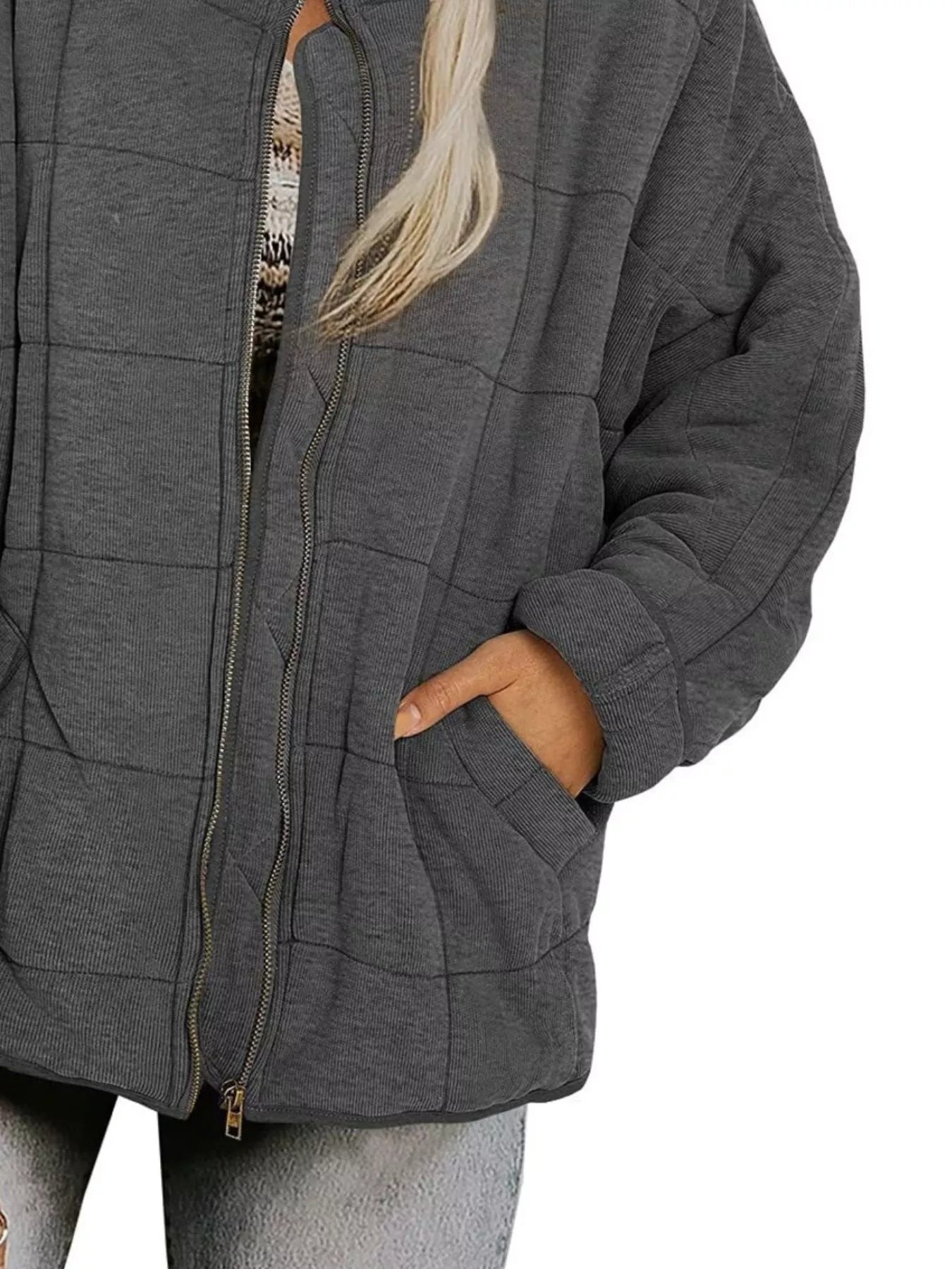 Quilted Zip Up Outerwear - Tigbul's Variety Fashion Shop