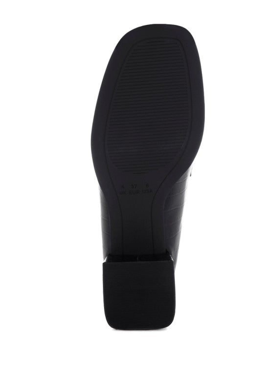 Block Heel Penny Strap Black Loafers | Tigbuls Variety Fashion