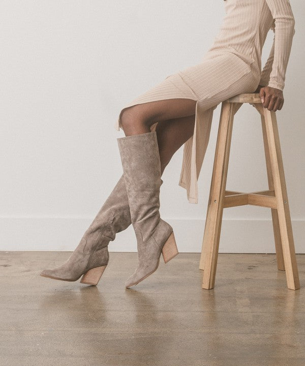Oasis Society Lacey - Grey Knee-High Western Boots - Tigbuls Variety Fashion