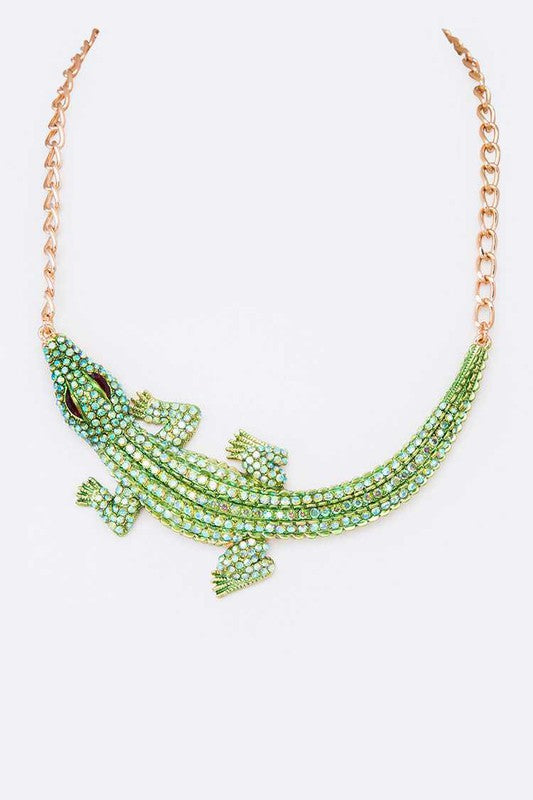 Crystal Alligator Statement Necklace Set - Tigbul's Variety Fashion Shop