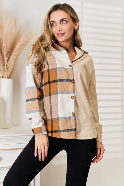 Perfee Plaid Print Dropped Shoulder Shirt - Tigbul's Variety Fashion Shop