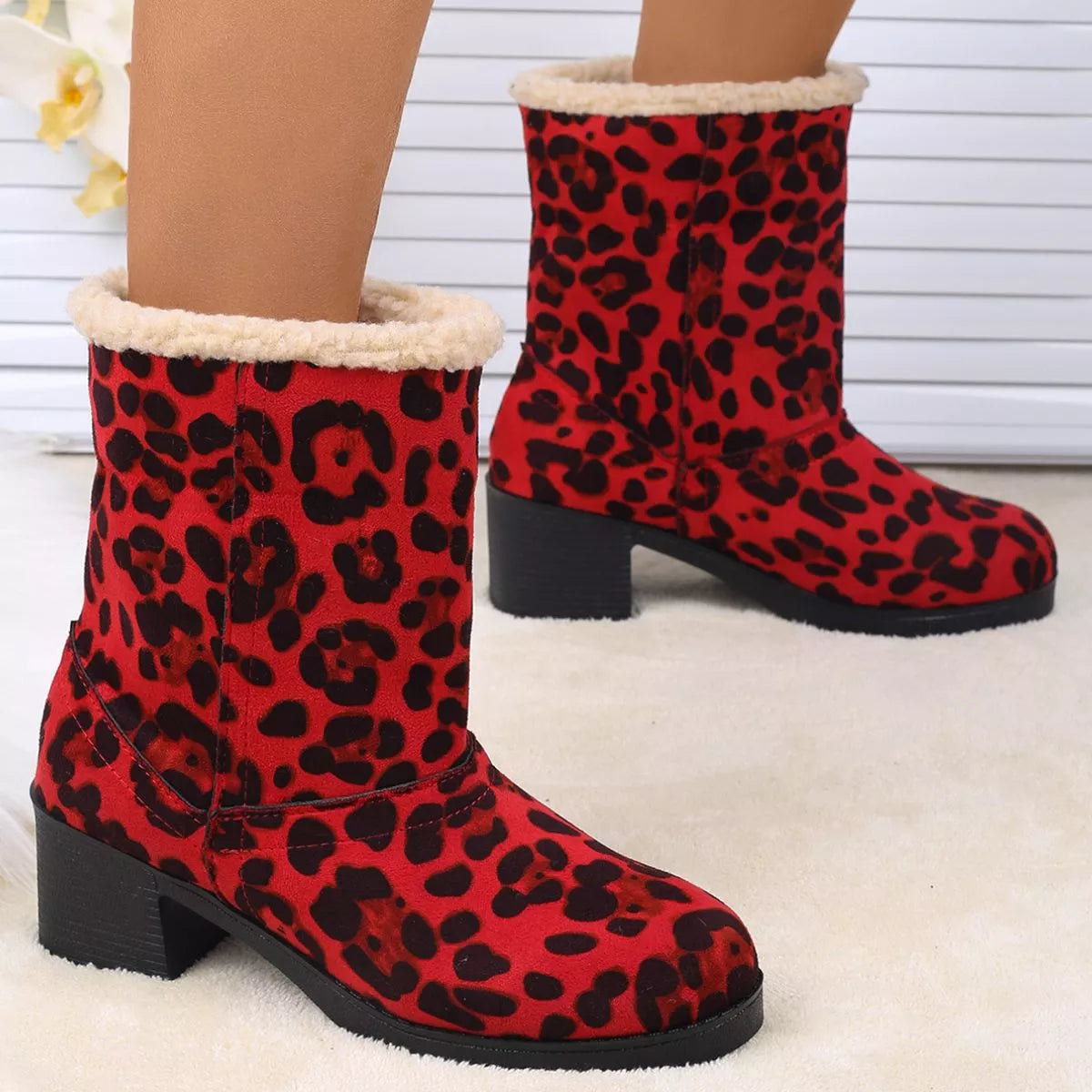 Plush Cuff Block Heel Boots - Tigbul's Variety Fashion Shop