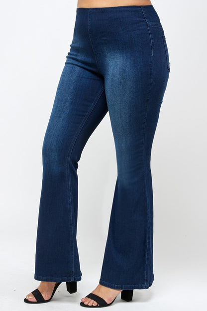 Plus Size Mid Rise Banded Wide Flare Jeans - Tigbul's Variety Fashion Shop