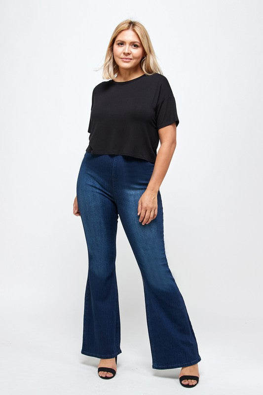 Plus Size Mid Rise Banded Wide Flare Jeans - Tigbul's Variety Fashion Shop