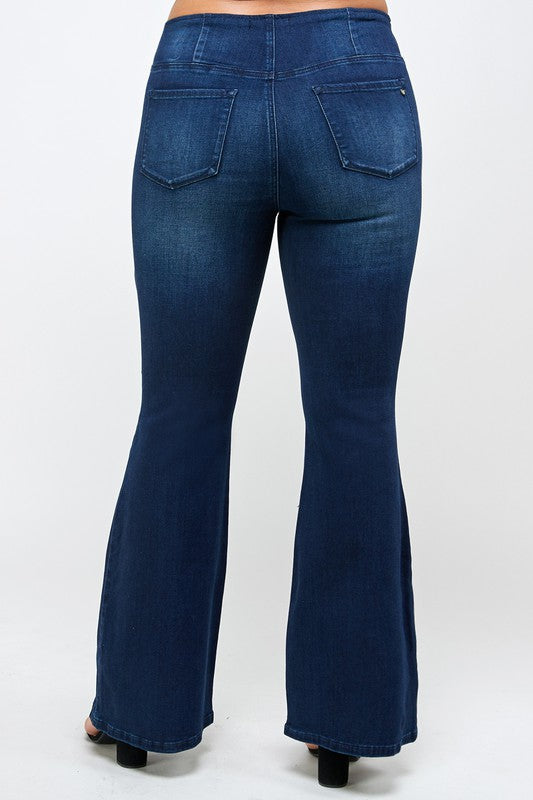 Plus Size Mid Rise Banded Wide Flare Jeans - Tigbul's Variety Fashion Shop