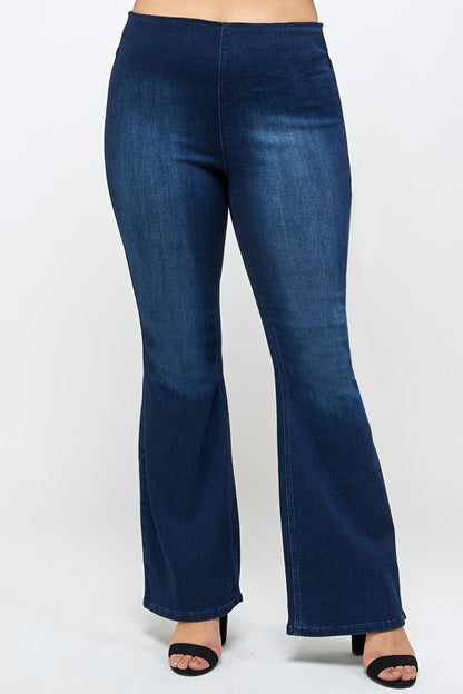 Plus Size Mid Rise Banded Wide Flare Jeans - Tigbul's Variety Fashion Shop