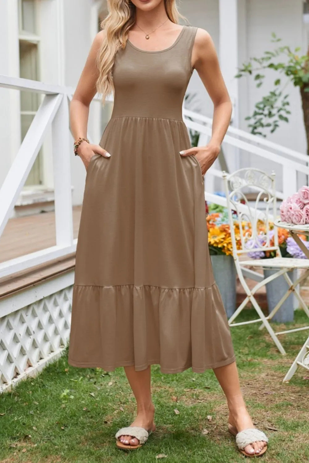 Round Neck Wide Strap Tank Dress - Tigbul's Variety Fashion Shop