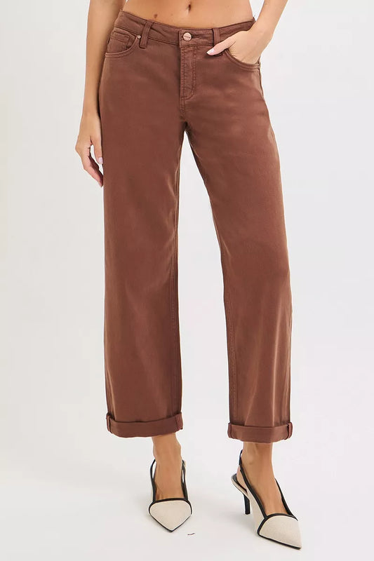 RISEN Full Size Tummy Control Mid Rise Ankle Barrel Baggy Plus Size - Tigbul's Variety Fashion Shop