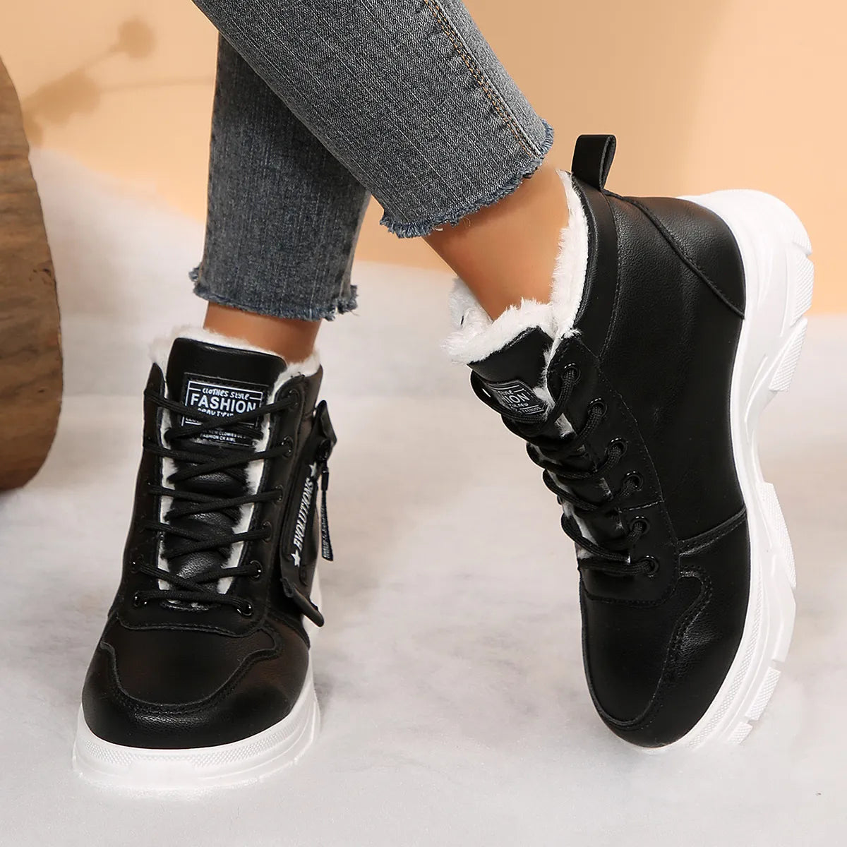 Premium Lace-Up Combat Boots with Fleece Line - Tigbul's Variety Fashion Shop