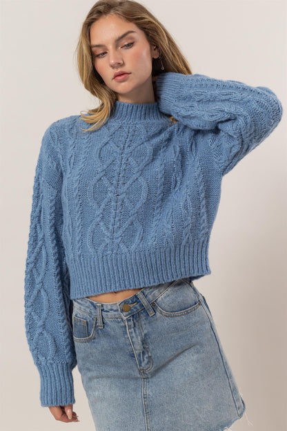 HYFVE Cable-Knit Mock Neck Dropped Shoulder Sweater - Tigbul's Variety Fashion Shop