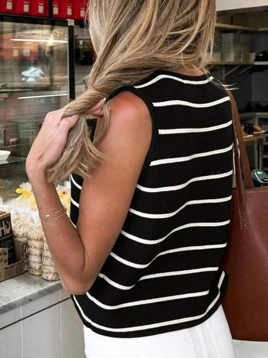 Tie Front Striped Sweater Vest - Tigbul's Variety Fashion Shop