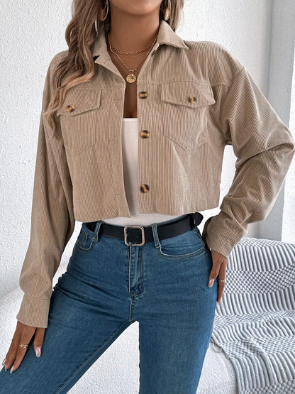 Corduroy Button-Up Dropped Shoulder Jacket - Tigbul's Variety Fashion Shop