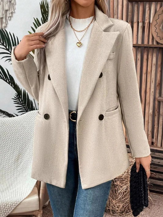 Lapel Collar Long Sleeve Blazer - Tigbul's Variety Fashion Shop