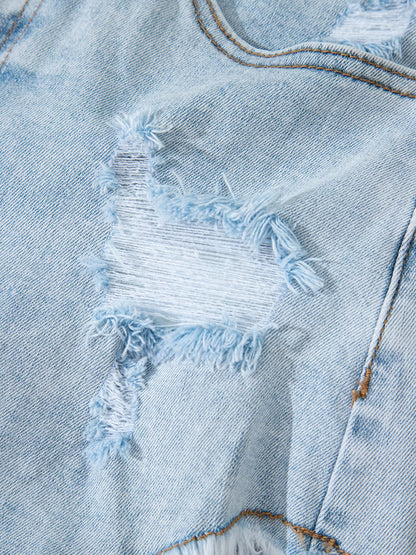 High Rise Distressed Raw Hem Denim Shorts - Tigbul's Variety Fashion Shop