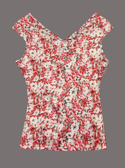 Twisted Front Floral Print Sleeveless Top - Tigbul's Variety Fashion Shop