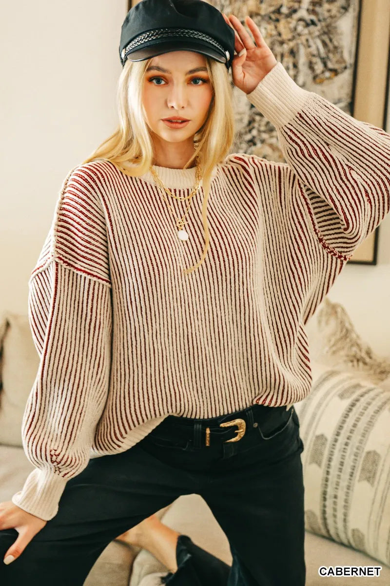 Zenana Two Tone Crewneck Sweater - Tigbul's Variety Fashion Shop