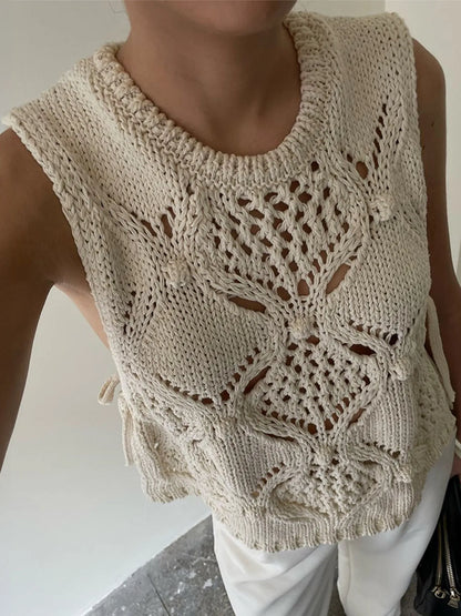 Crochet Hollow Out Sweater Vest - Tigbul's Variety Fashion Shop