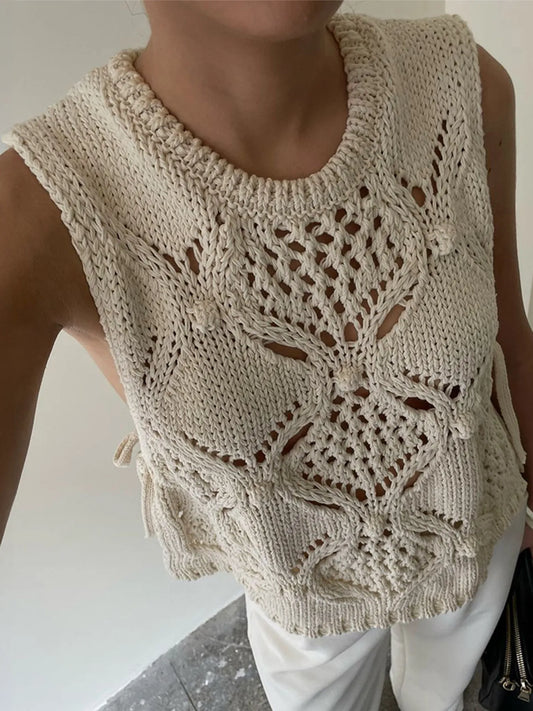 Crochet Hollow Out Sweater Vest - Tigbul's Variety Fashion Shop