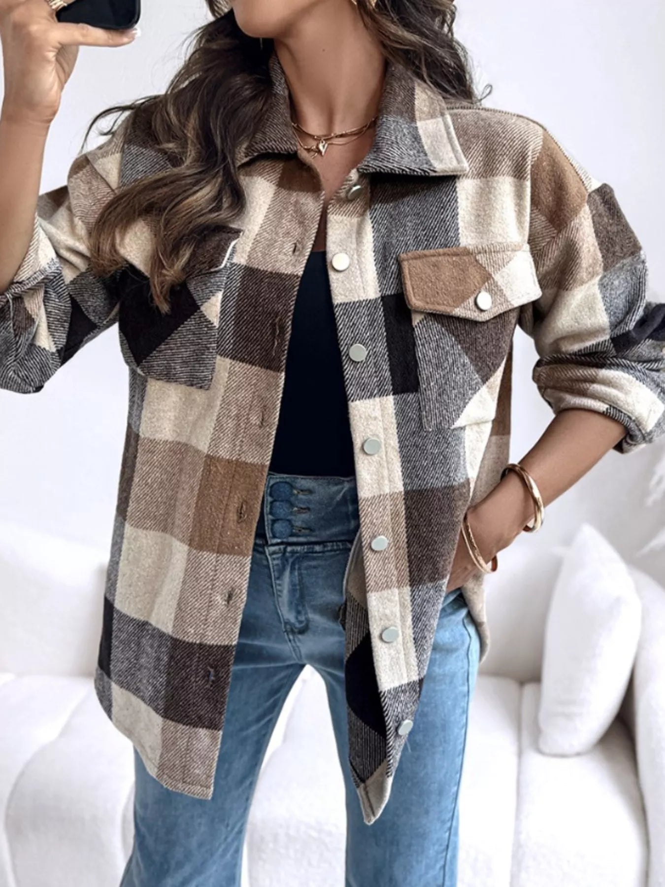 Plaid Button-Up Long Sleeve Shirt - Tigbul's Variety Fashion Shop