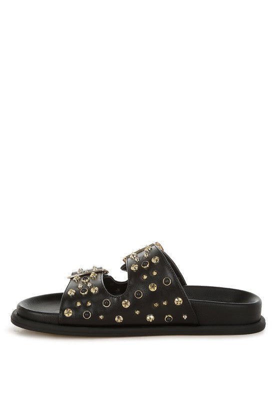 Jayata Metallic Stud Embellished Sliders - Tigbul's Variety Fashion Shop