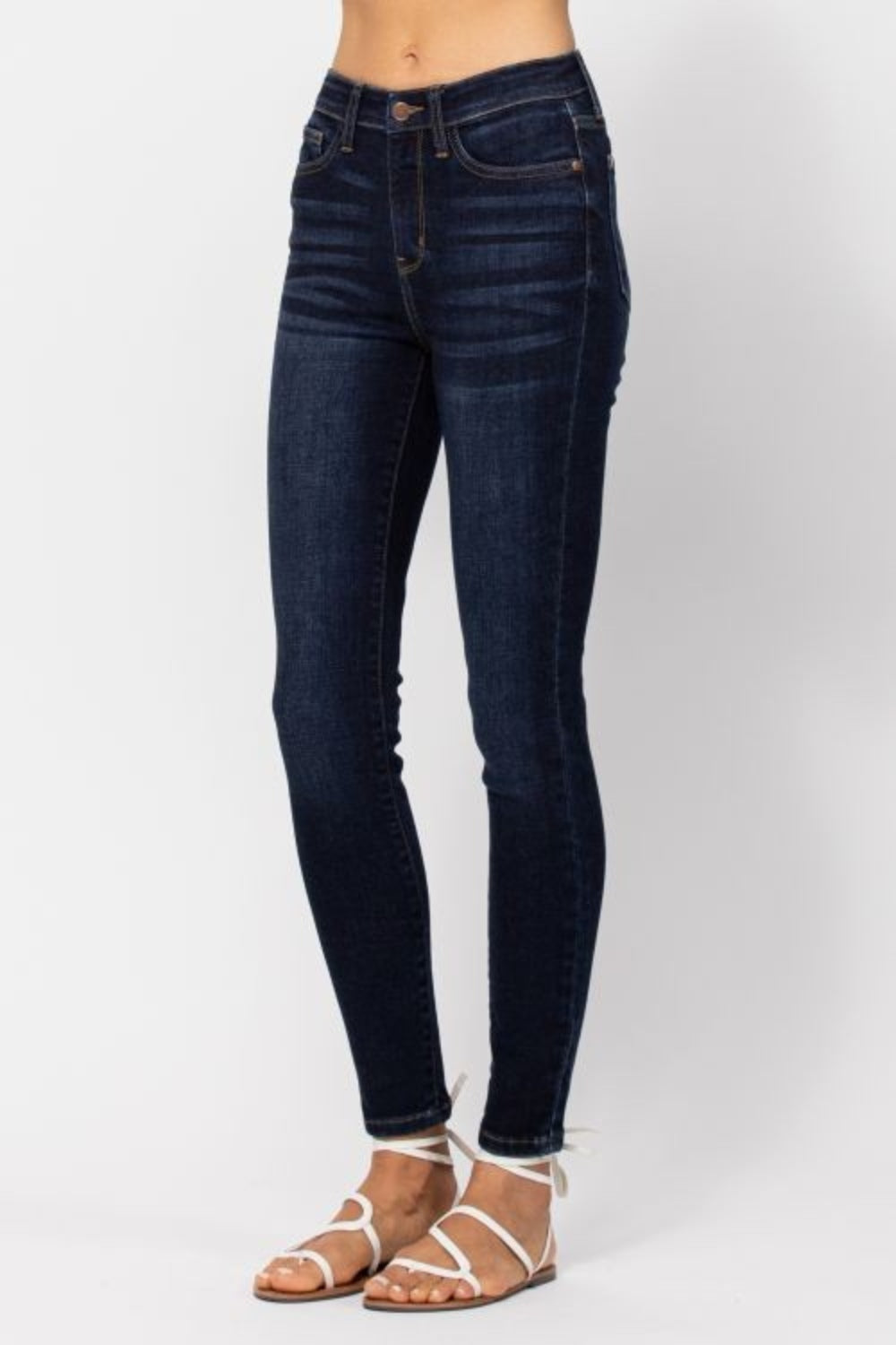 16W Judy Blue High Waist Handsand Dark Skinny Stretch Jeans - Tigbul's Variety Fashion Shop